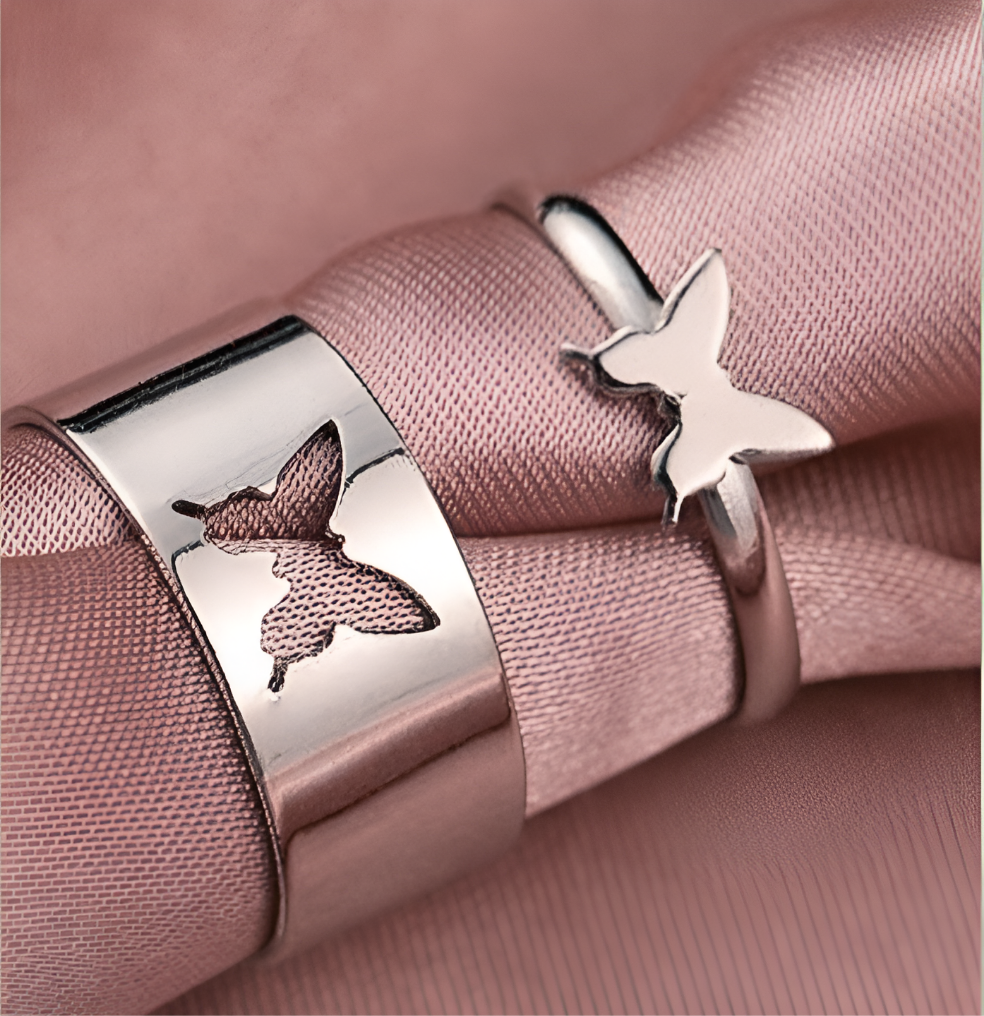 Combo of 2 Silver Plated Butterfly Couple Rings