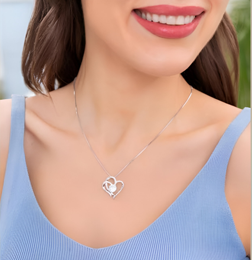 Lova Double Heart Rhinestone Necklace