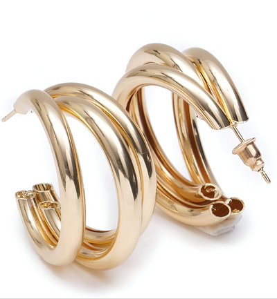 Tri-Hoop Gold Plated Earrings