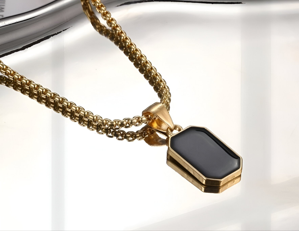 Black Onyx Rectangle Pendant Necklace