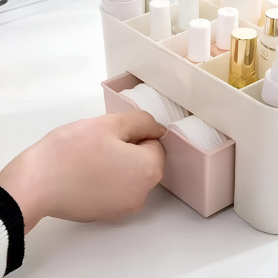 Beauty Organizer with 6 Slots & Mini Drawer for Makeup Tools