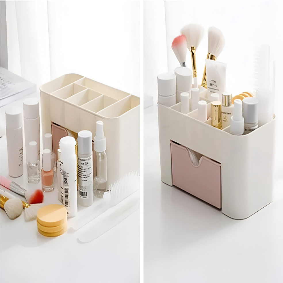 Beauty Organizer with 6 Slots & Mini Drawer for Makeup Tools