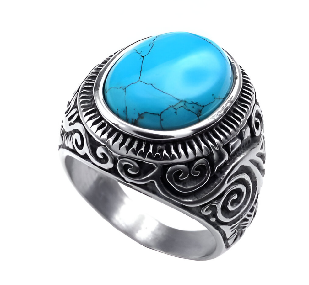 Blue Stone Studded Oxidized Ring