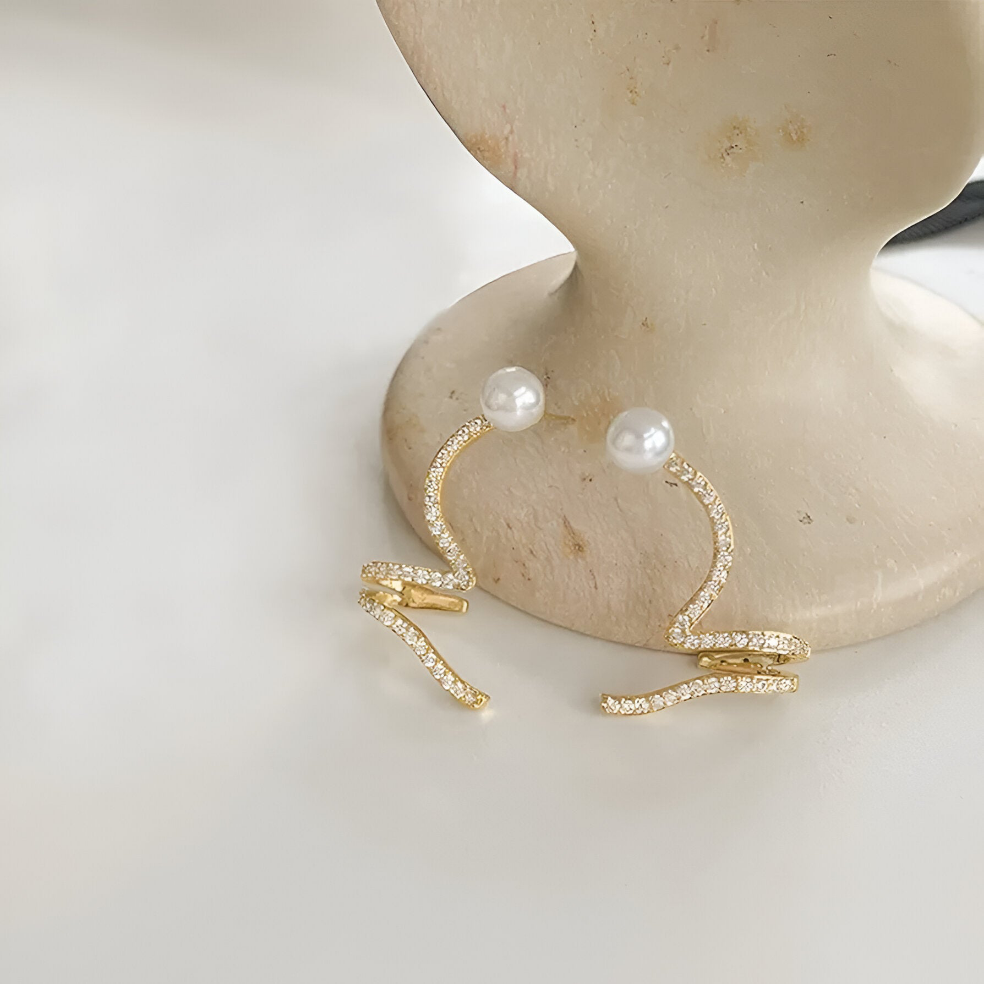 Auri Gold Plated Pearl Rhinestone Earrings