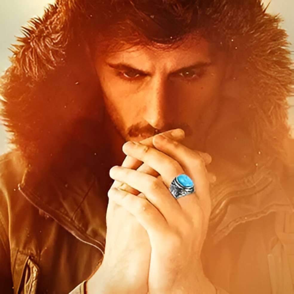 Blue Stone Studded Oxidized Ring