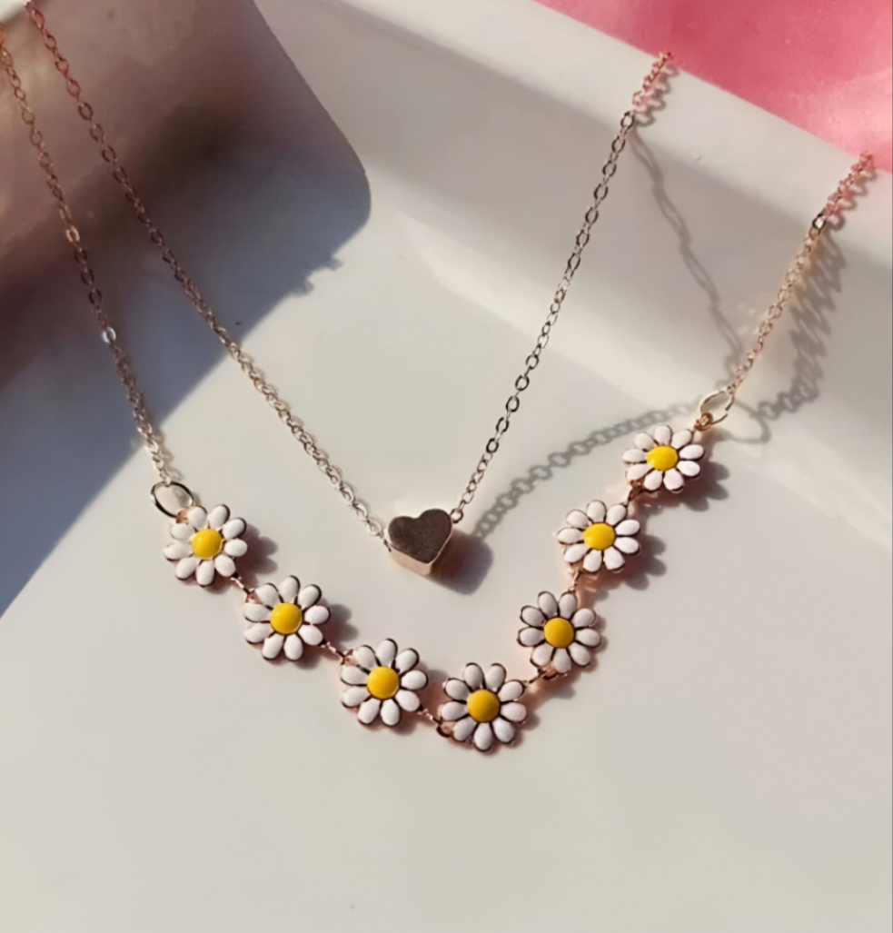 Lova Golden Daisy Heart Two-Layered Necklace