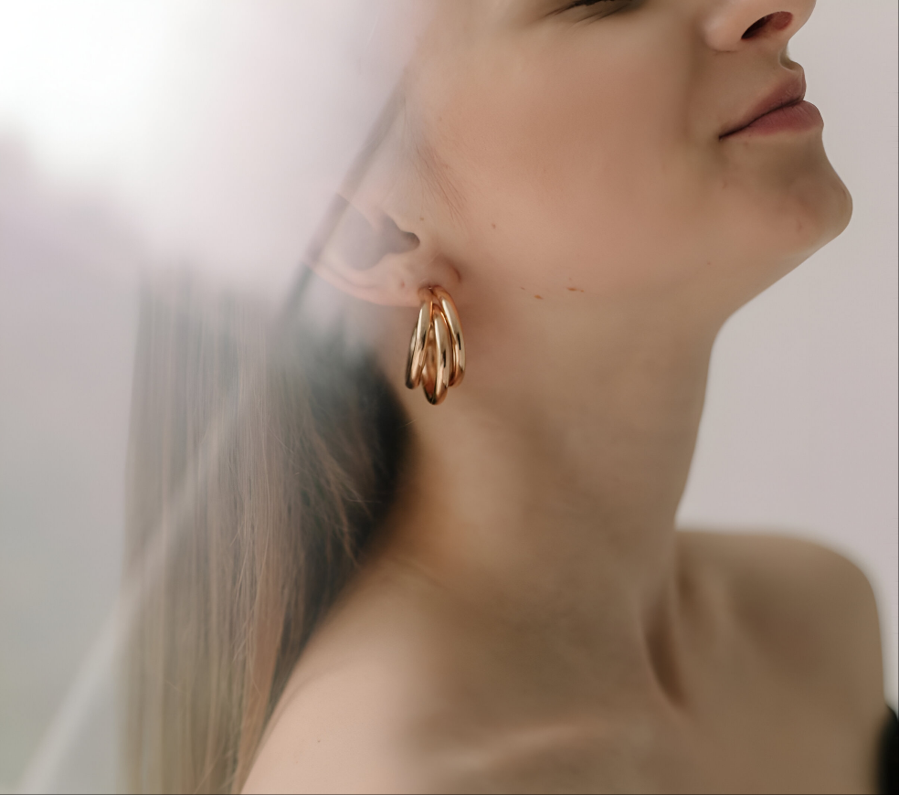 Tri-Hoop Gold Plated Earrings