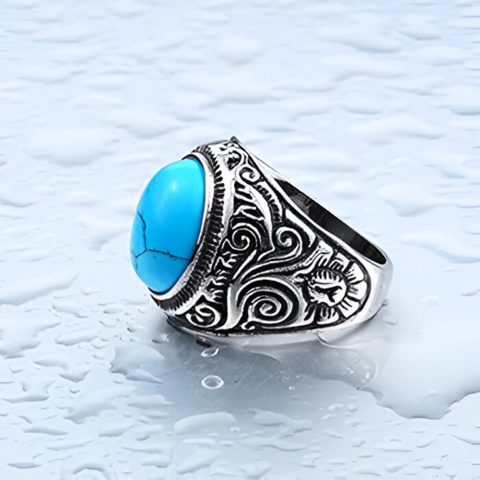 Blue Stone Studded Oxidized Ring