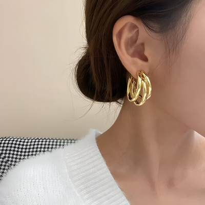Tri-Hoop Gold Plated Earrings