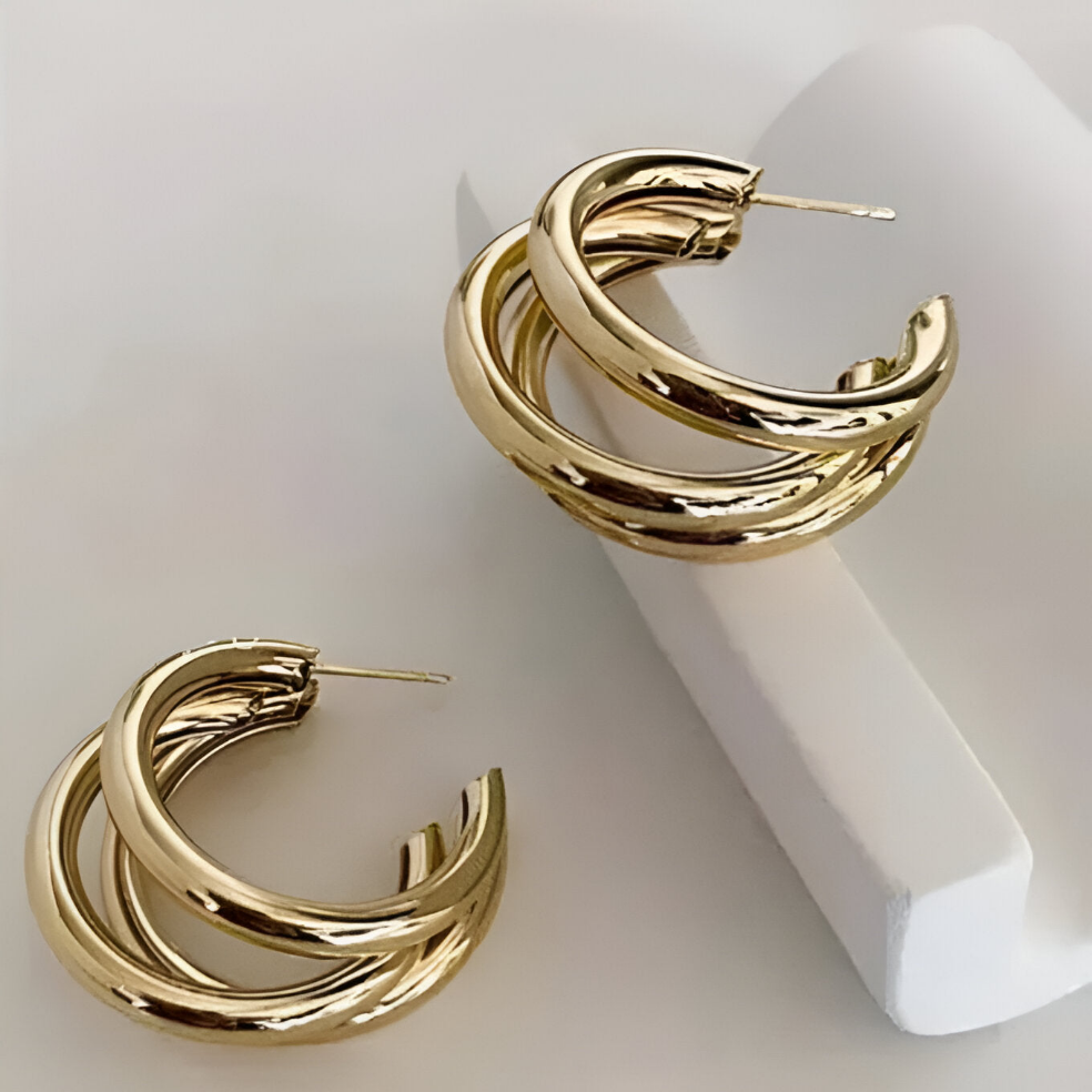 Tri-Hoop Gold Plated Earrings