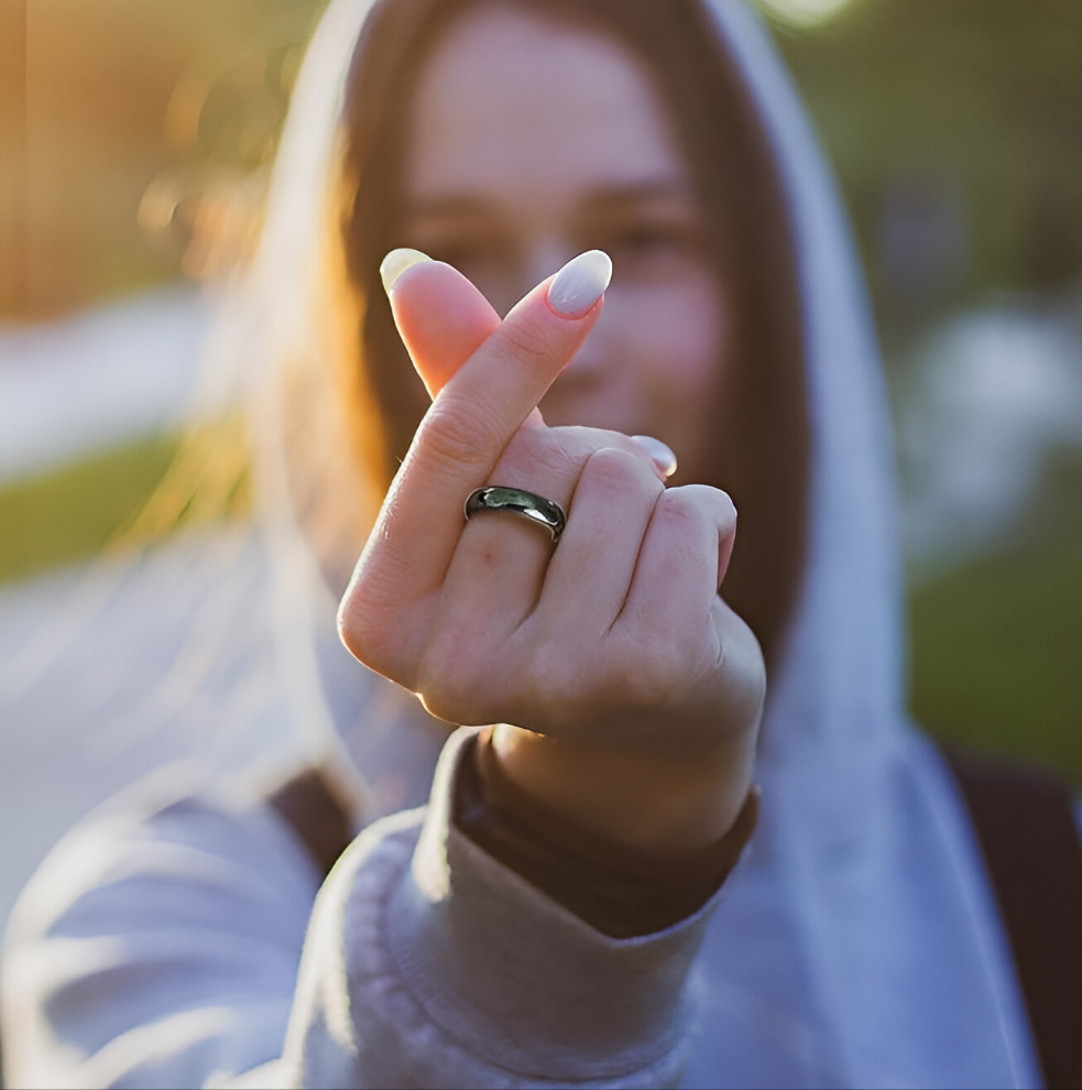 Rings for Women Men Unisex Black Rings Anxiety Balance Stone