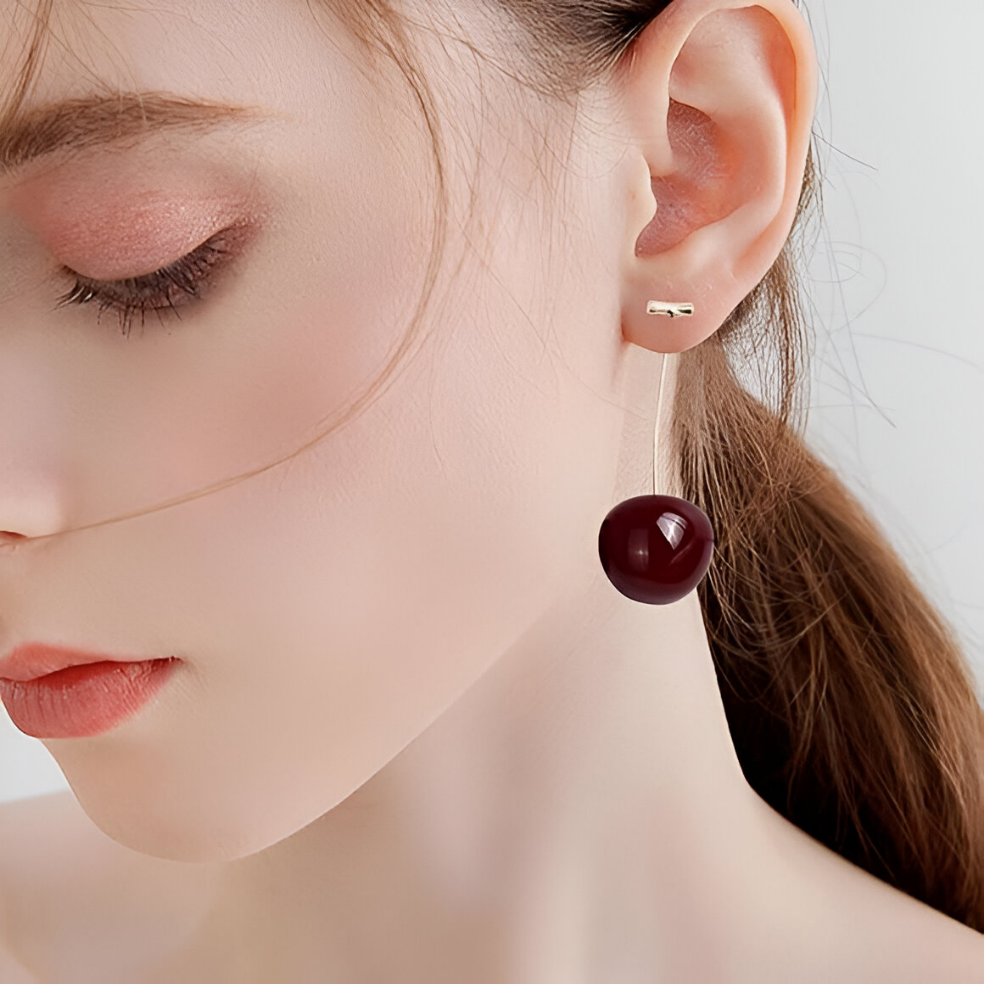 3D Red Cherry dangle Earrings