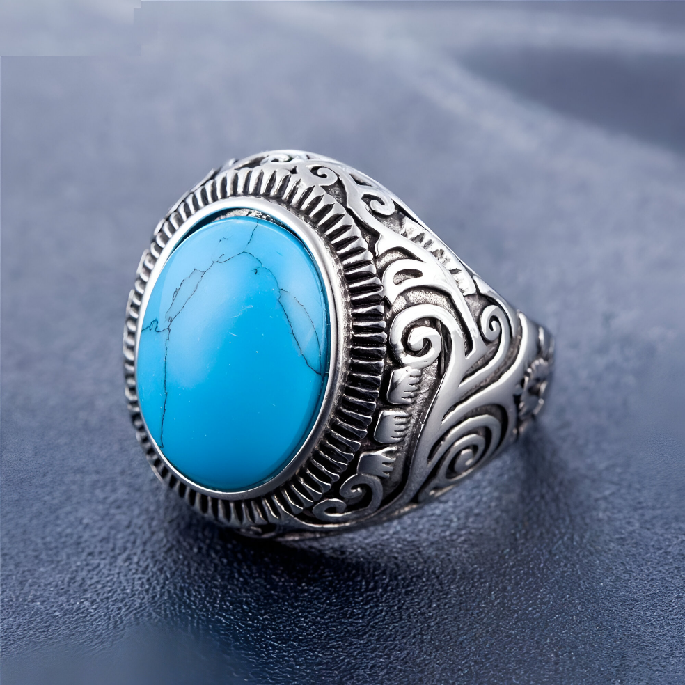 Blue Stone Studded Oxidized Ring