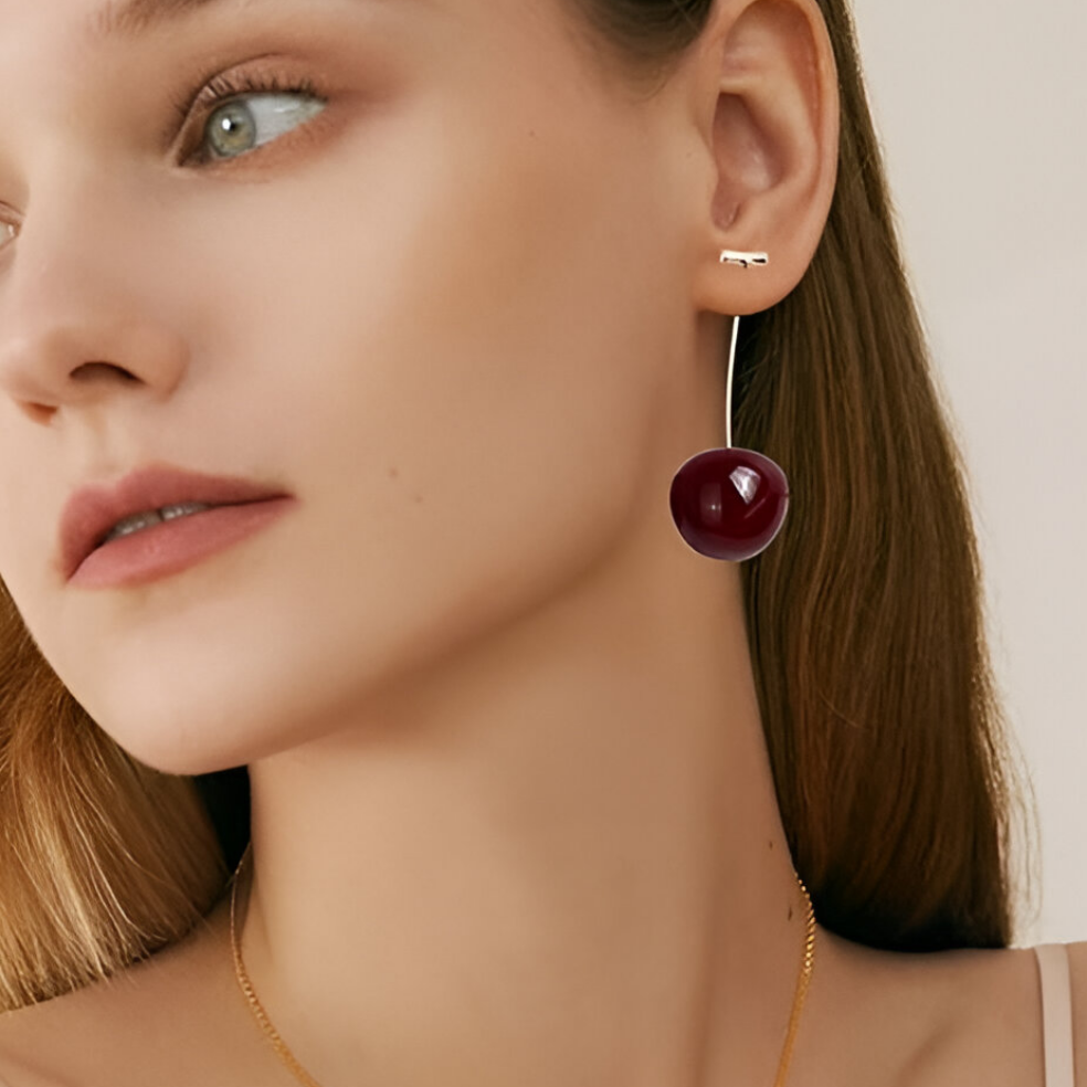 3D Red Cherry dangle Earrings