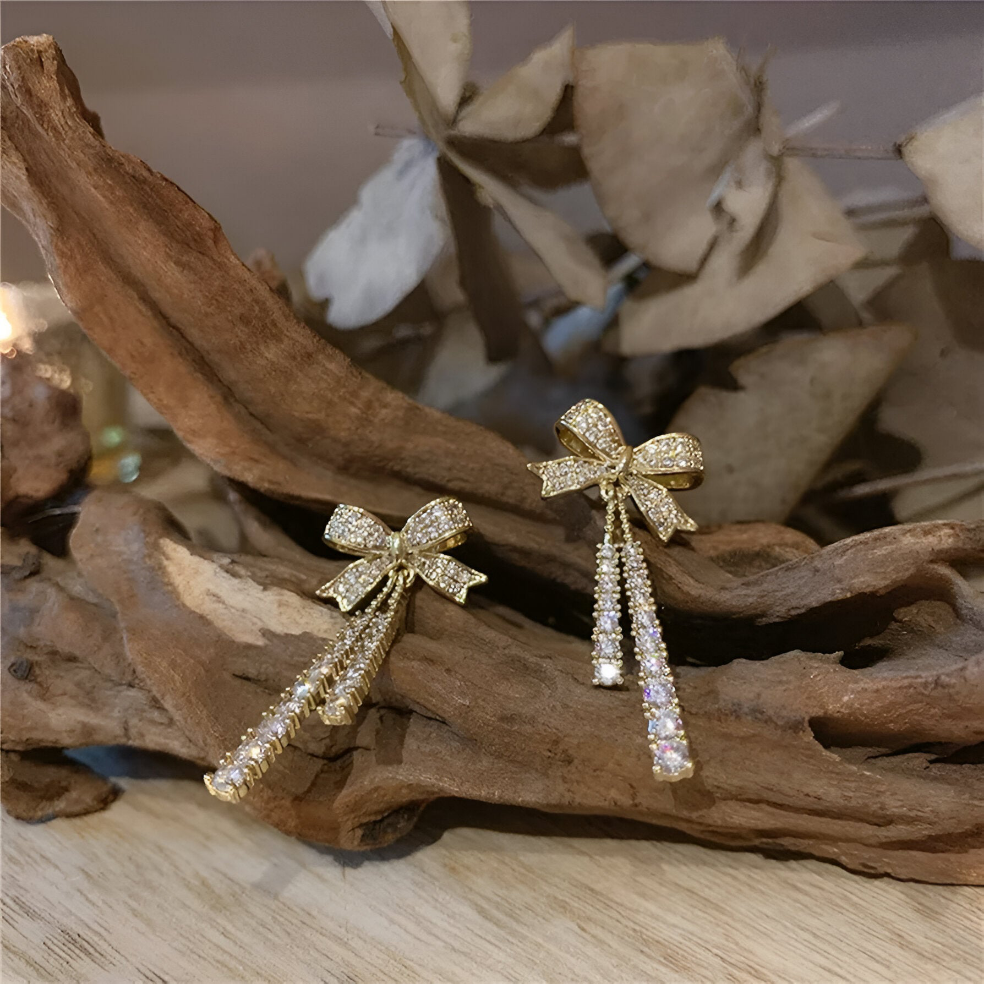 Elys Bow Dangle Crystals Earrings