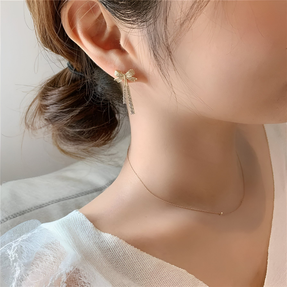 Elys Bow Dangle Crystals Earrings