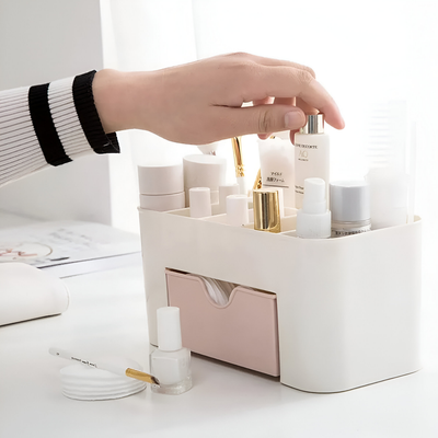 Beauty Organizer with 6 Slots & Mini Drawer for Makeup Tools