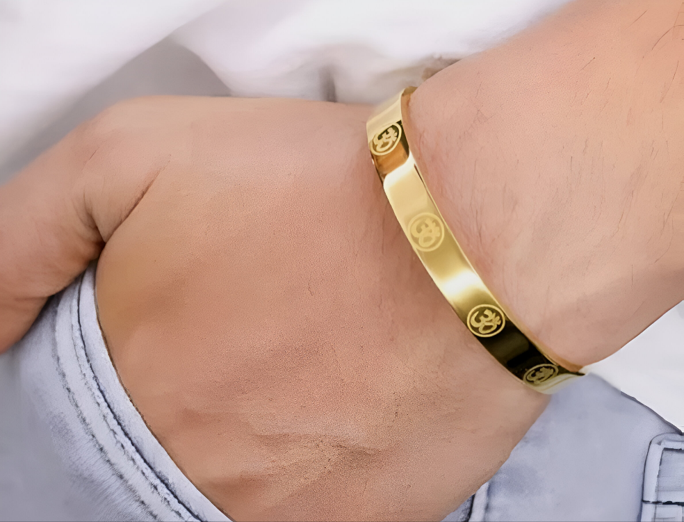 Carved Om  Gold Plated Bracelet
