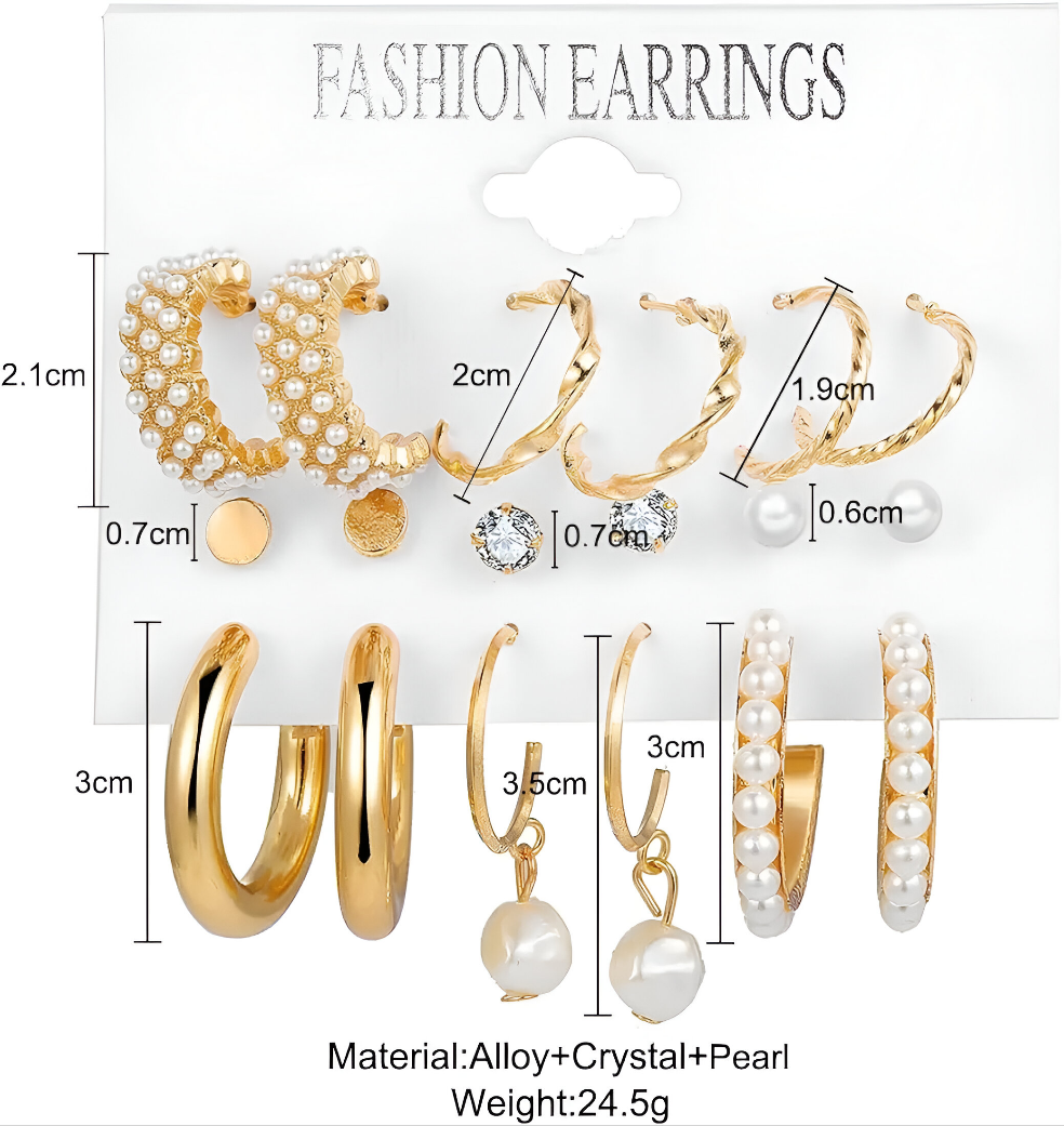 Combo Of 9 Stunning Gold Plated Pearl Studs and Hoop Earrings