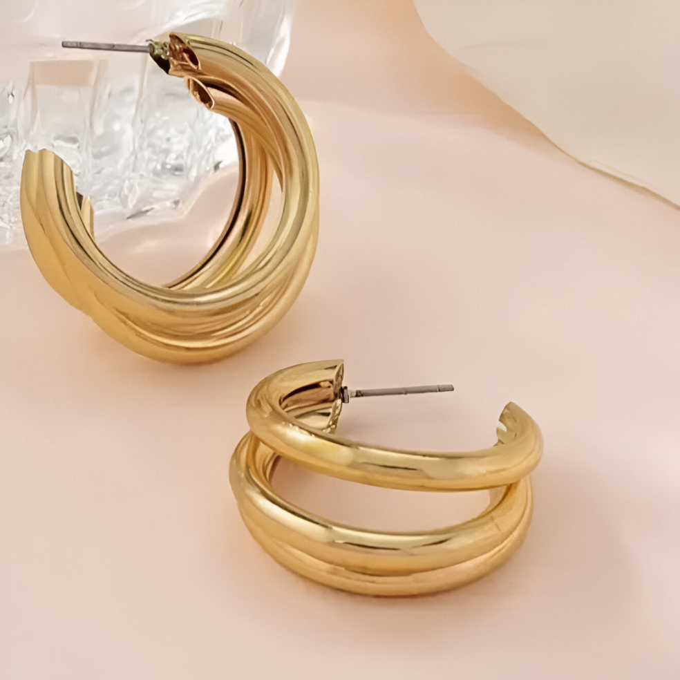 Tri-Hoop Gold Plated Earrings