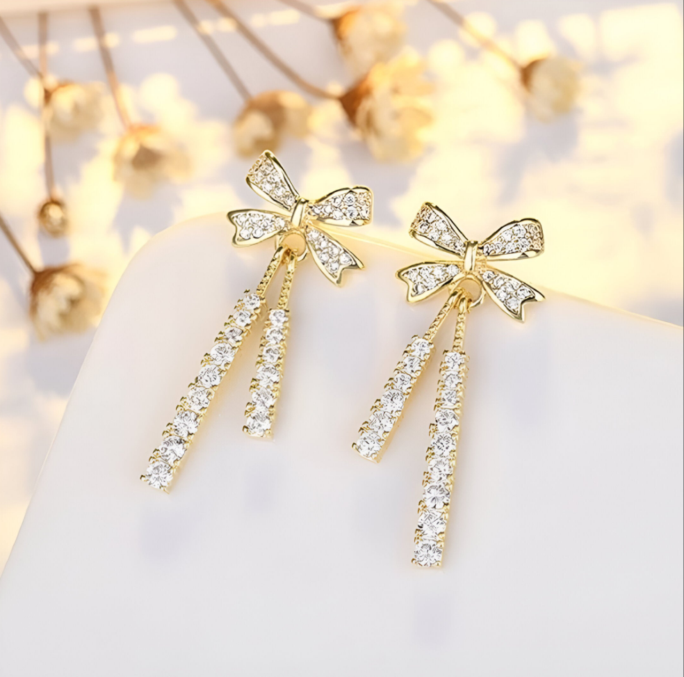 Elys Bow Dangle Crystals Earrings