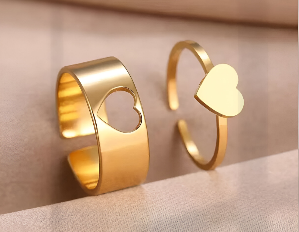Golden Heart Wrap Couple Rings
