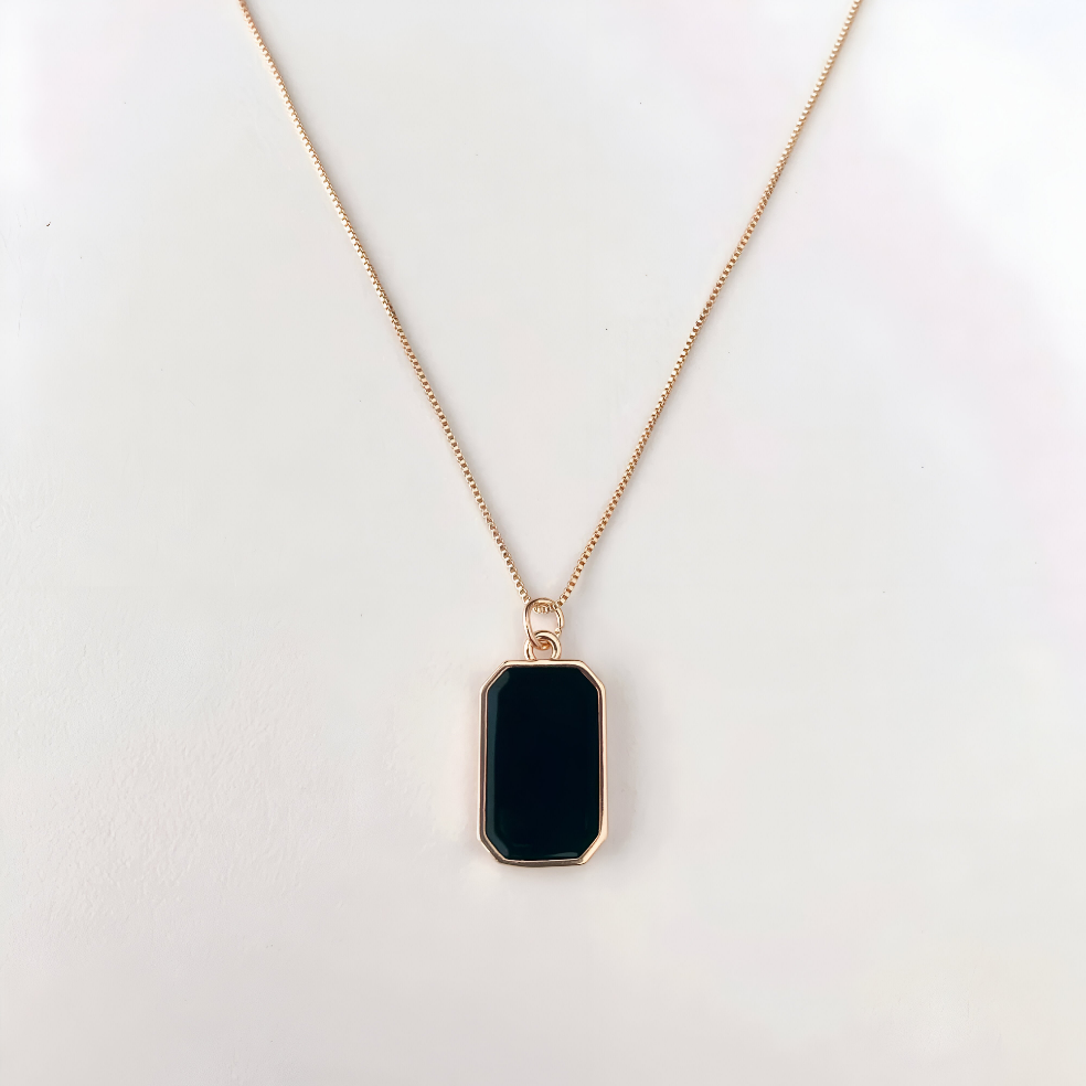Black Onyx Rectangle Pendant Necklace