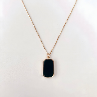 Black Onyx Rectangle Pendant Necklace