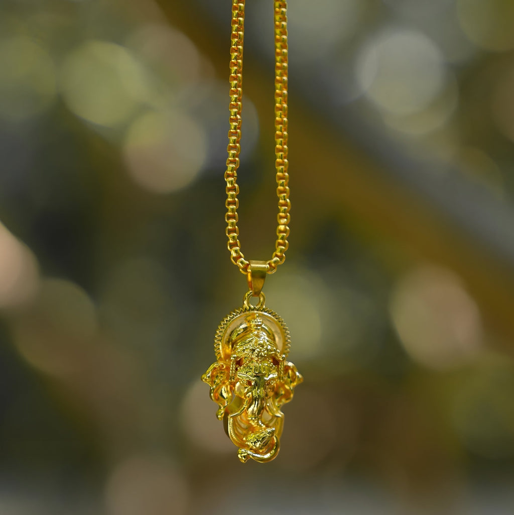 Ganesha Pendant With Snake Chain (Gold)