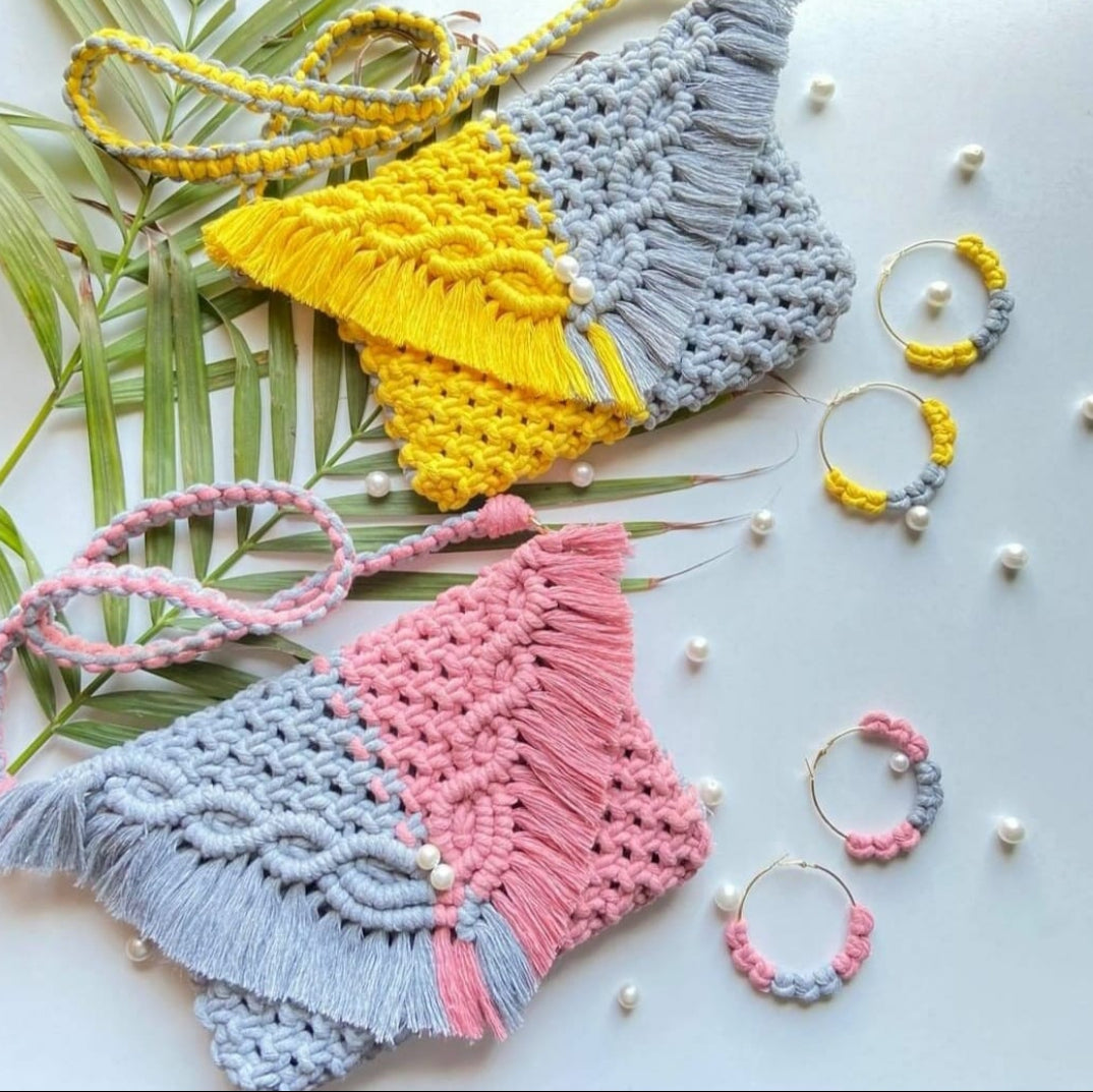 Belle Mode Macrame Sling Bag Boho Tote, Fancy Shoulder Purse for Women