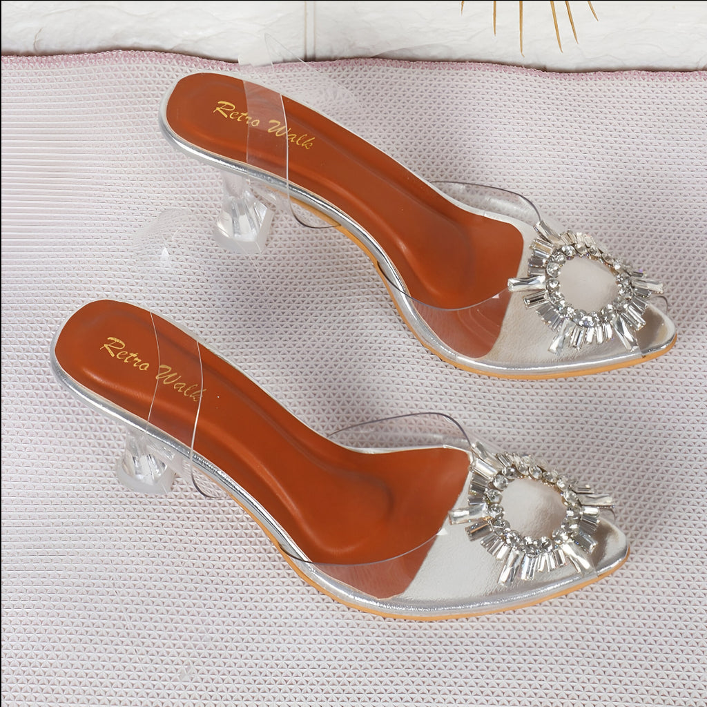 Kaavi OraStep Silver Brown Heel Sandles For Women