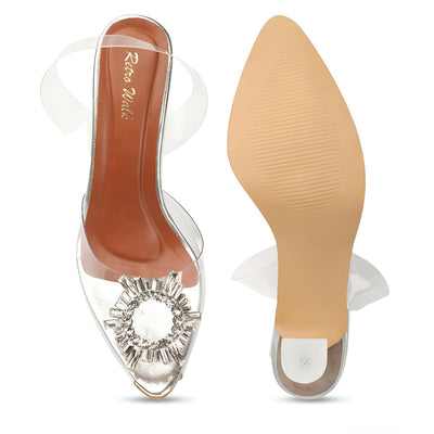 Kaavi OraStep Silver Brown Heel Sandles For Women
