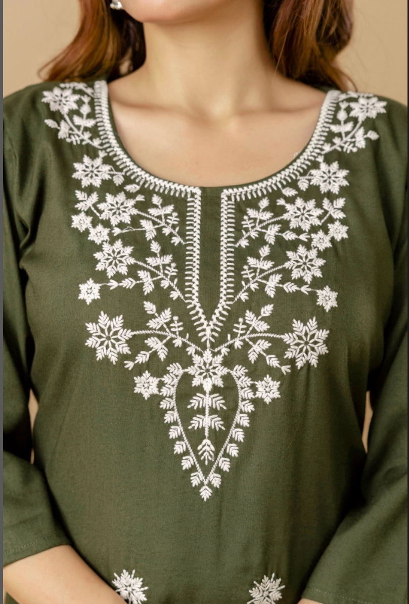 GulAura Hand Embroidered  Chikankari Cotton Rayon Short  Kurti for Women