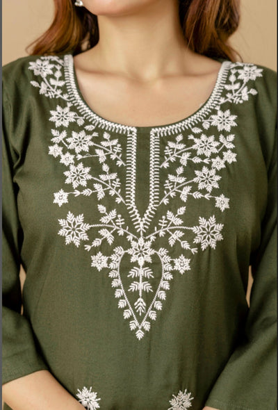 GulAura Hand Embroidered  Chikankari Cotton Rayon Short  Kurti for Women