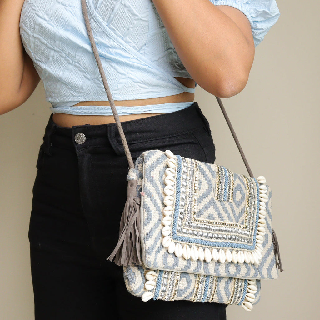 Belle mode Handcrafted Canvas Shoulder Bag Clutch for Women