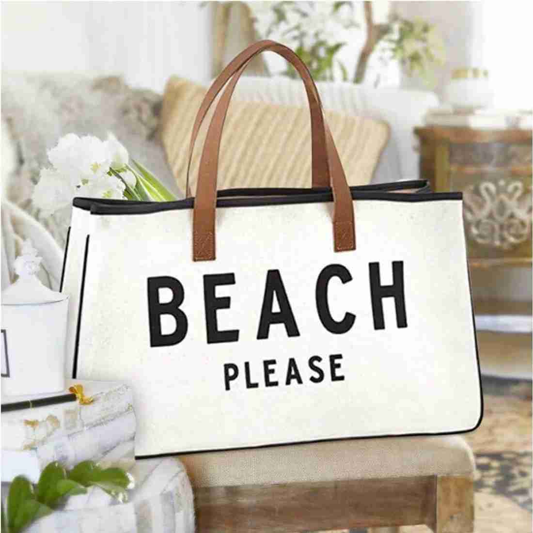 Belle Mode Beach Please Bag with Leather Handle, Extra Large Waterproof Beach Bag for Women
