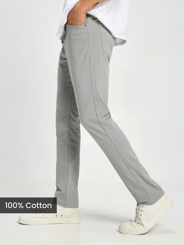 Men's Elephant Grey Regular Fit Cotton Trousers – Stylish Everyday Wear