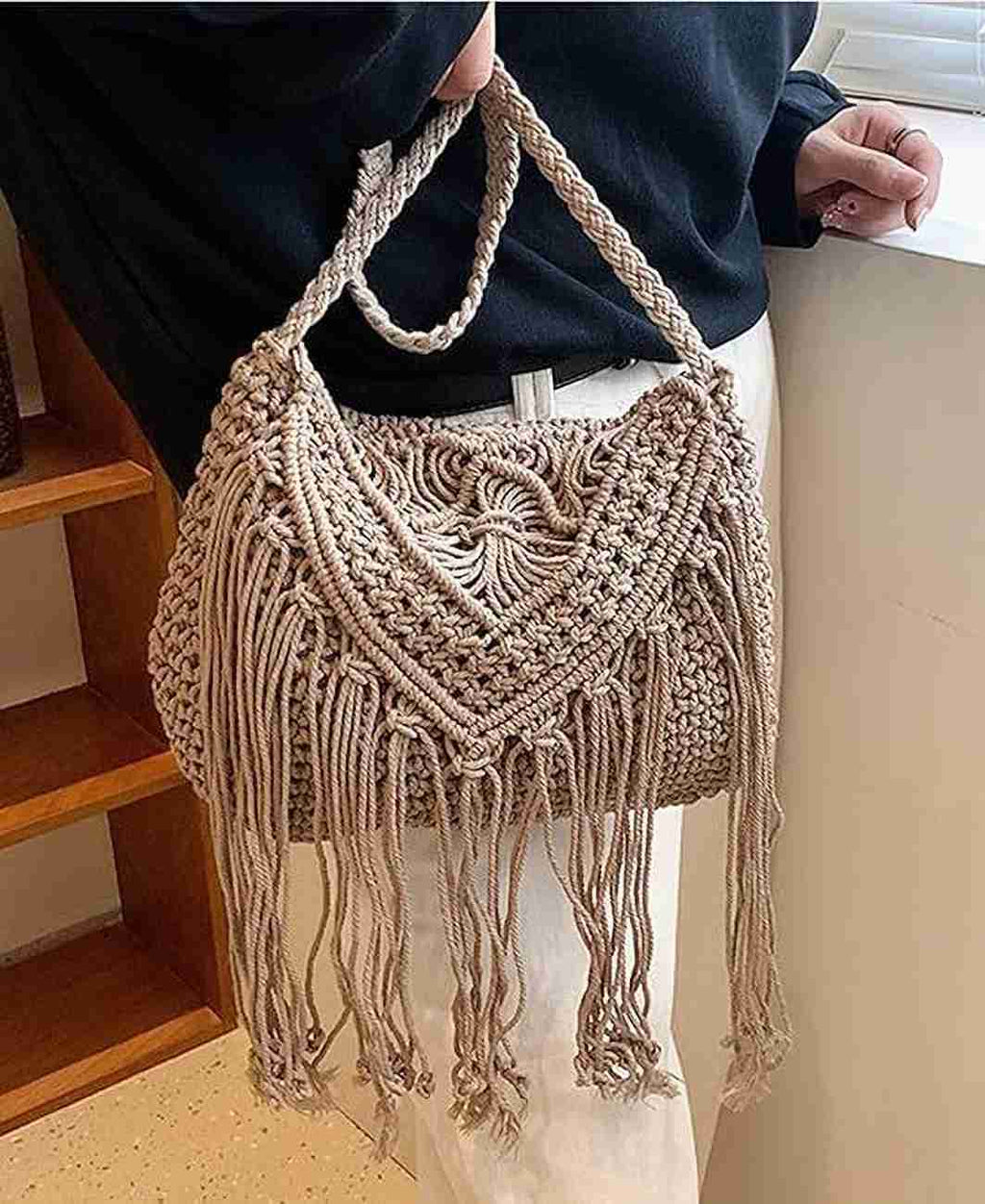 Belle Mode Macrame Sling Bag Boho Tote, Fancy Shoulder Purse for Women