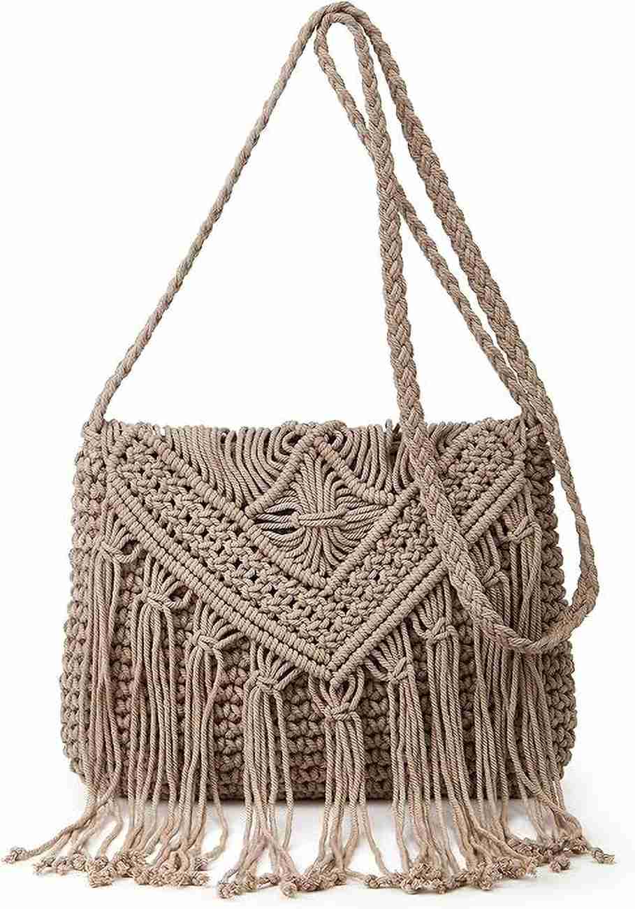 Belle Mode Macrame Sling Bag Boho Tote, Fancy Shoulder Purse for Women