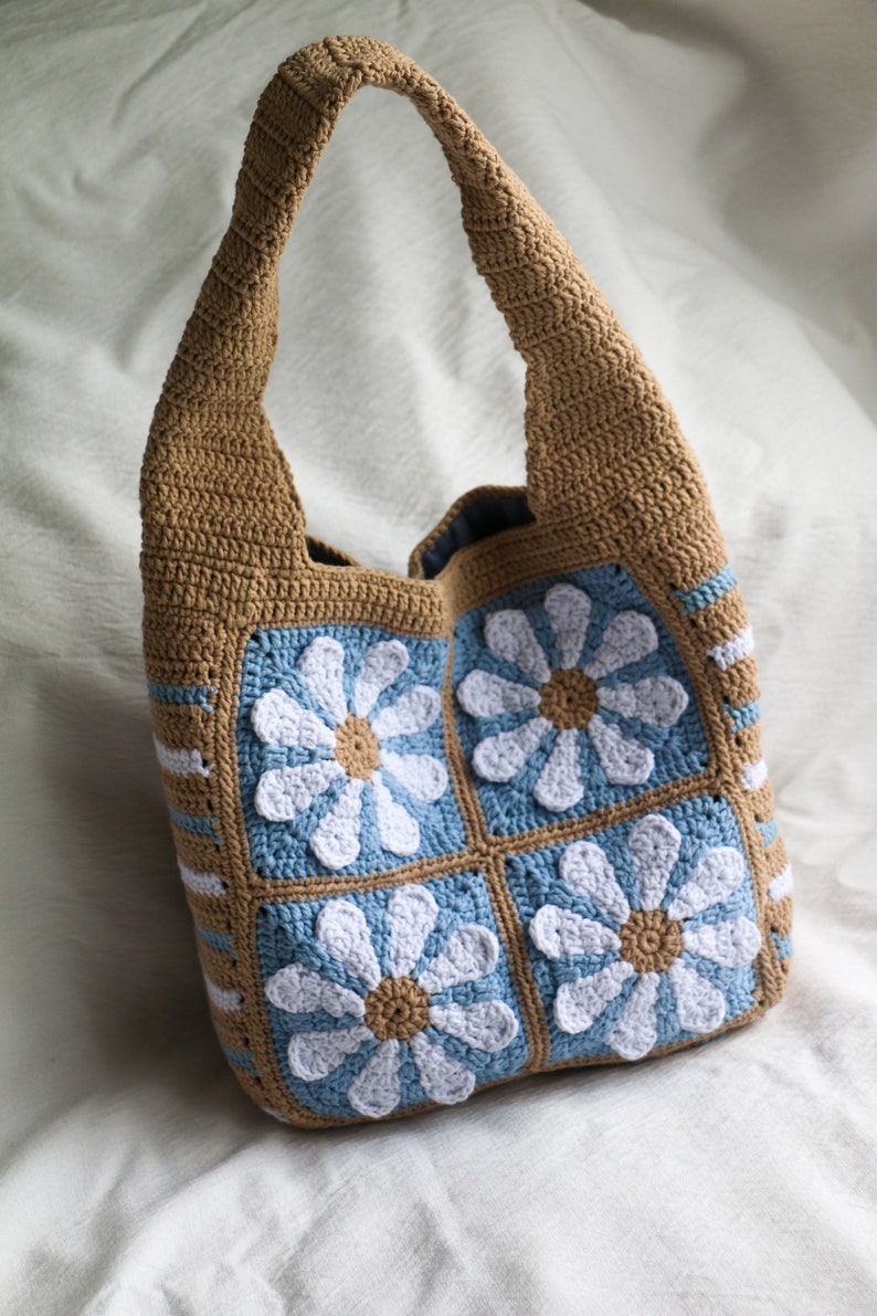 Belle Mode Tote Bag,Granny Square Design,Flower Shoulder Bag for Women