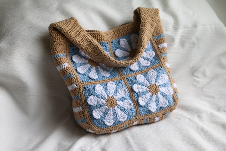 Belle Mode Tote Bag,Granny Square Design,Flower Shoulder Bag for Women