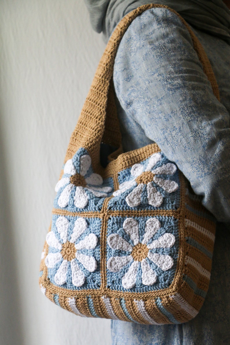 Belle Mode Tote Bag,Granny Square Design,Flower Shoulder Bag for Women