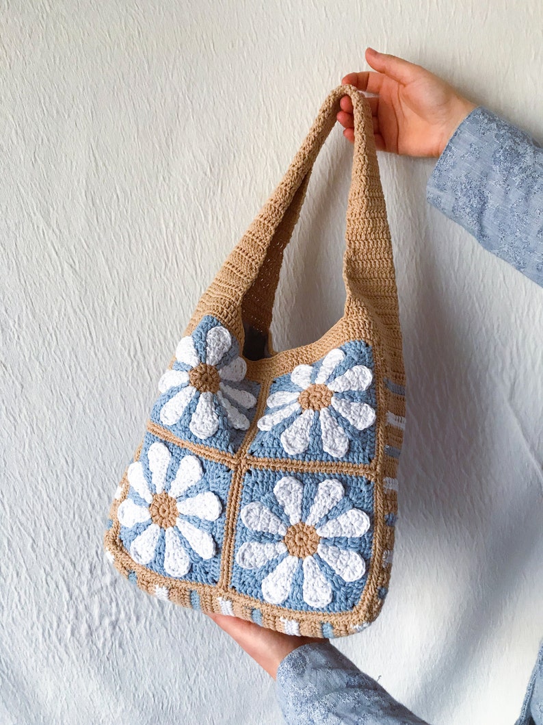Belle Mode Tote Bag,Granny Square Design,Flower Shoulder Bag for Women