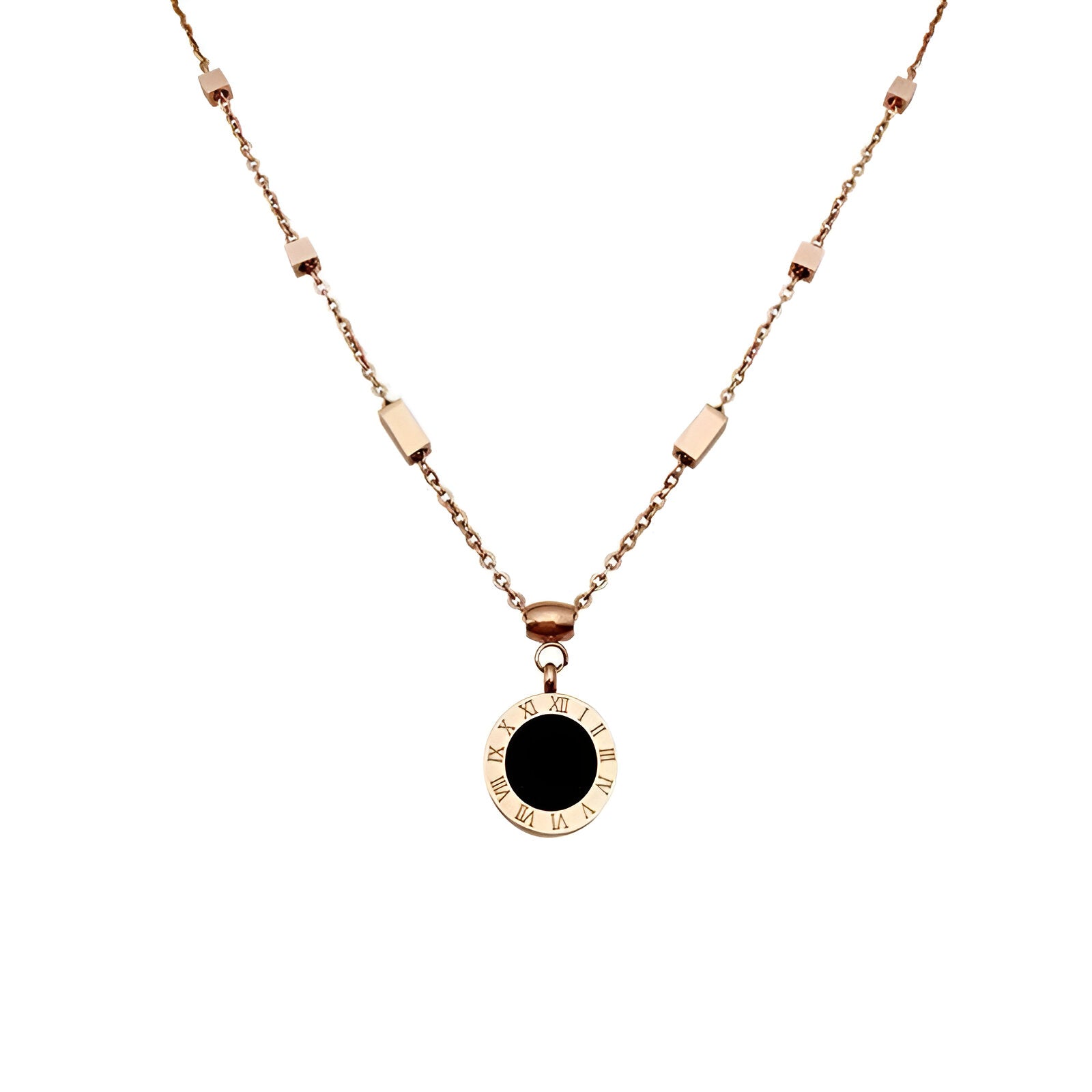Rose Gold-Plated Stainless Steel Round Necklace