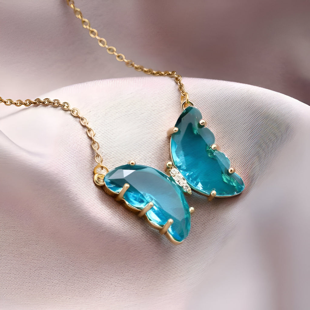 ELYS Blue Crystal Butterfly Pendant Necklace