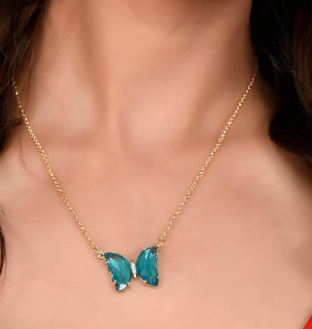 ELYS Blue Crystal Butterfly Pendant Necklace