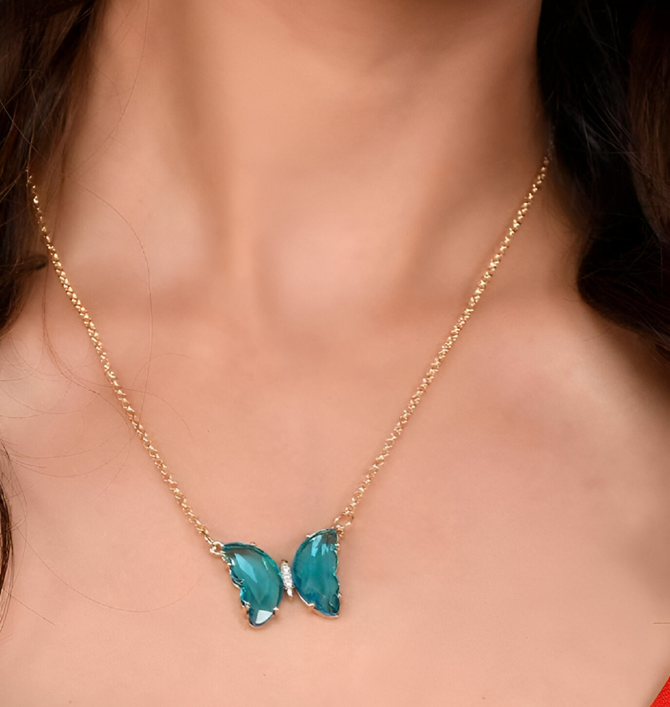 ELYS Blue Crystal Butterfly Pendant Necklace