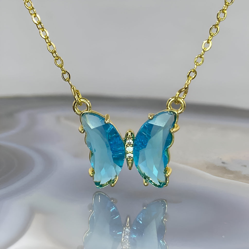 ELYS Blue Crystal Butterfly Pendant Necklace