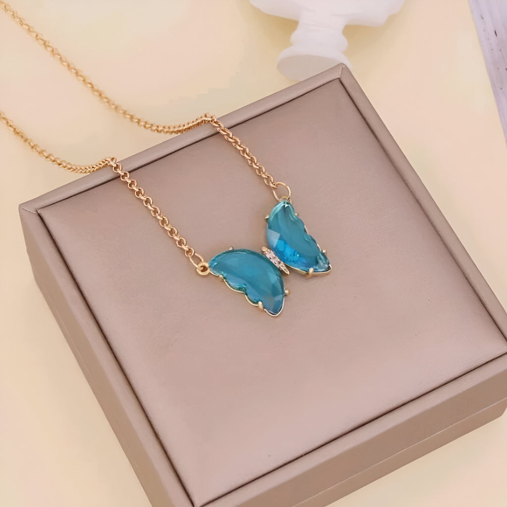 ELYS Blue Crystal Butterfly Pendant Necklace