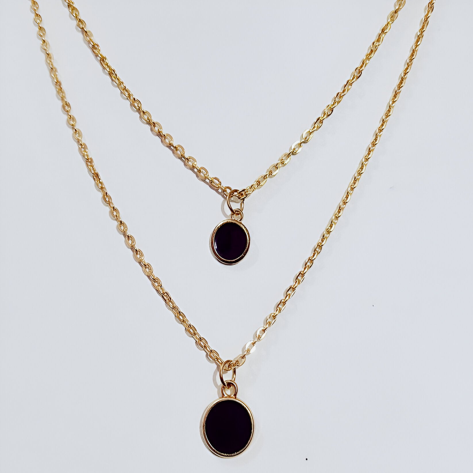 Gold Double-Layered Round Charm Necklace Set